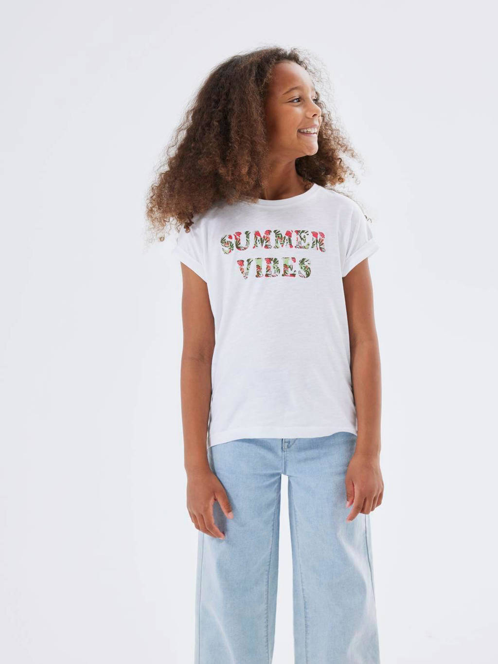 NAME IT T-shirt NKFFAMMA met tekst wit/jungle