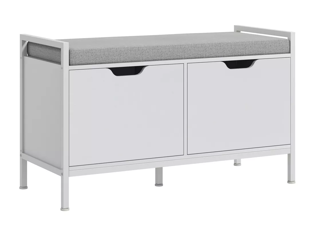 Banc à chaussures meuble à chaussures, 2 placards, meuble d'entrée avec coussin rembourrée, pour couloir, entrée, chambre, 84l x 35P x 50H cm, blanc