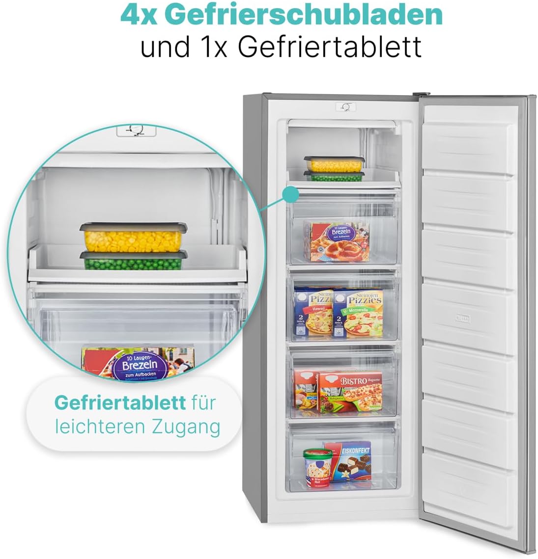 Bomann® Gefrierschrank 143cm | 4 Sterne-Gefrierfach | Temperaturbereich: ≤ -18°C | Tiefkühlschrank leise 40dB | wechselbarer Türanschlag | Gefrierschrank gross | 168L Freezer | GS 7364 inox