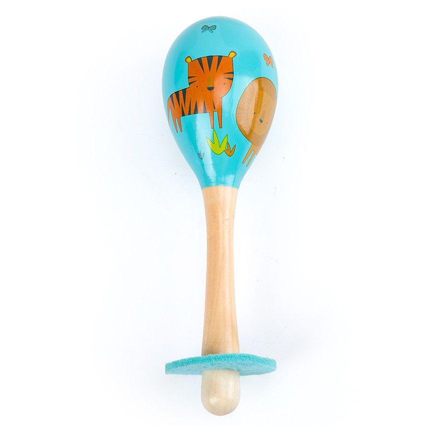 Grande maraca en bois Crazy Jungle - Bleu - Ecru