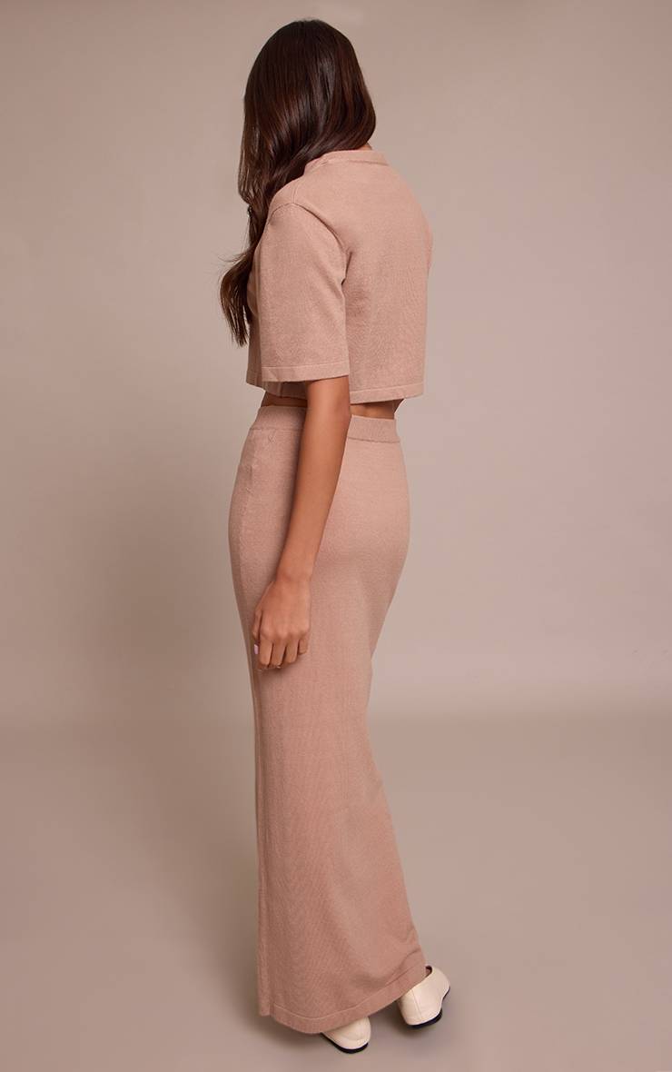 Taupe Jupe Longue En Maille Fine