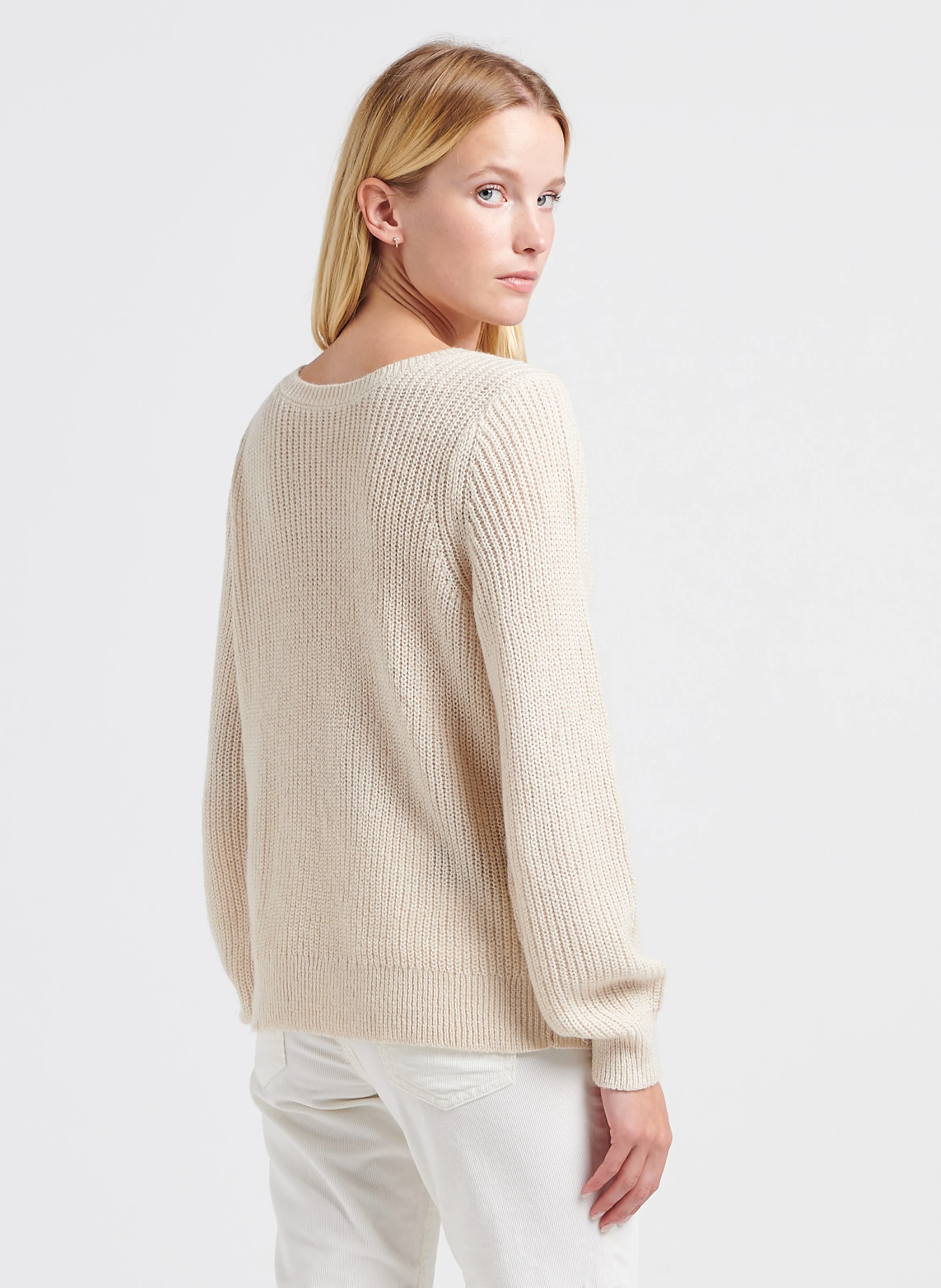 DEBRA - Pull droit col v en maille | Beige