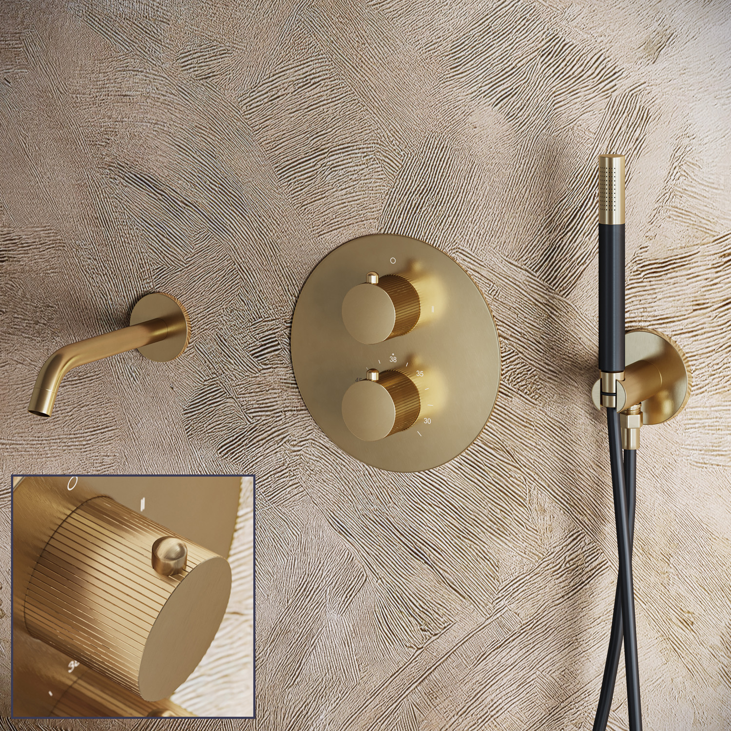 Saniclear Brass Stripes Pro inbouw badkraan rond geborsteld messing - mat goud