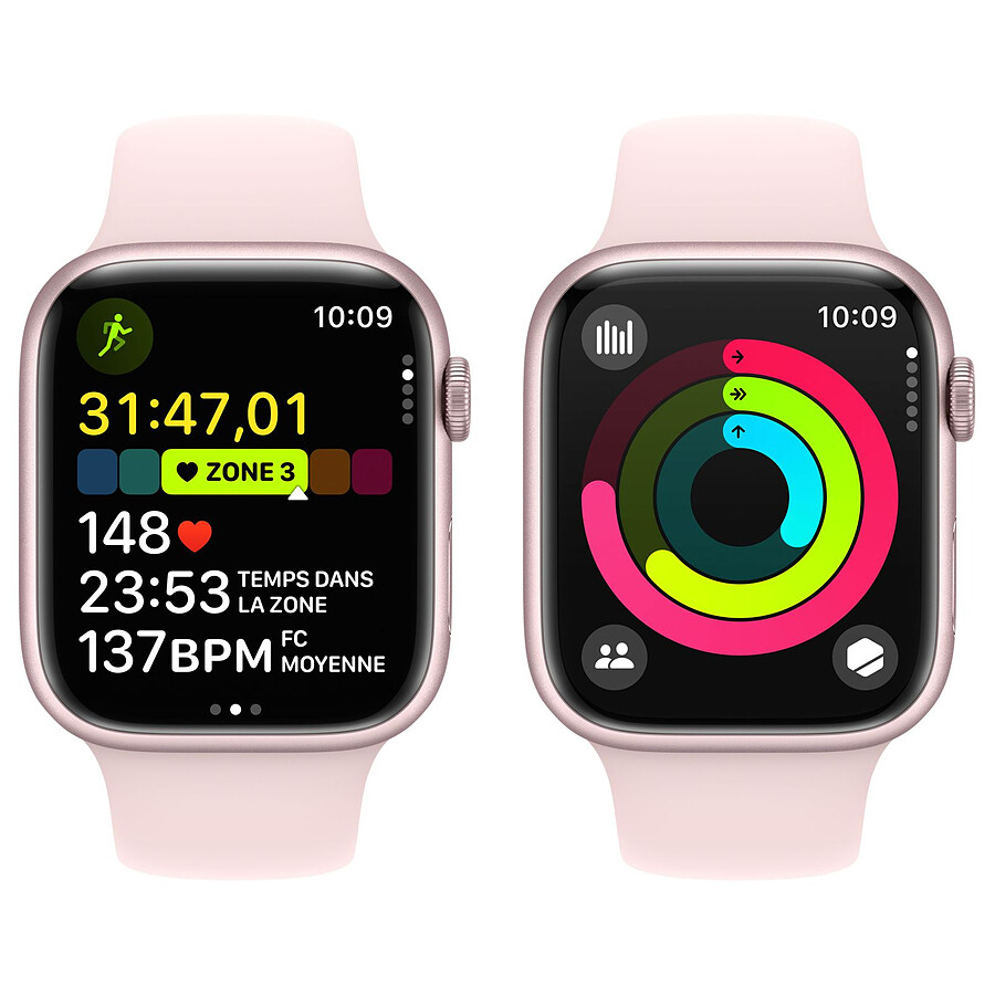 Apple Watch Series 9 GPS - Aluminium Rose - Bracelet Sport Band Rose - 45 mm - Taille M/L