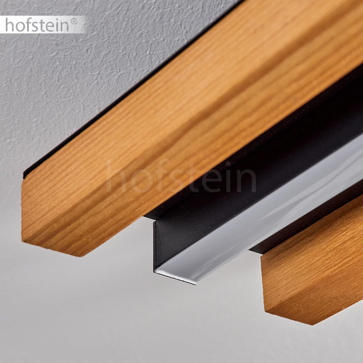 LED Deckenleuchte Favorina, dimmbare Deckenlampe aus Metall/Holz/Kunststoff in Schwarz/Natur/Weiß, 30 Watt, 3400 Lumen, 3000 Kelvin, Länge 81 cm, dimmbar über Lichtschalter