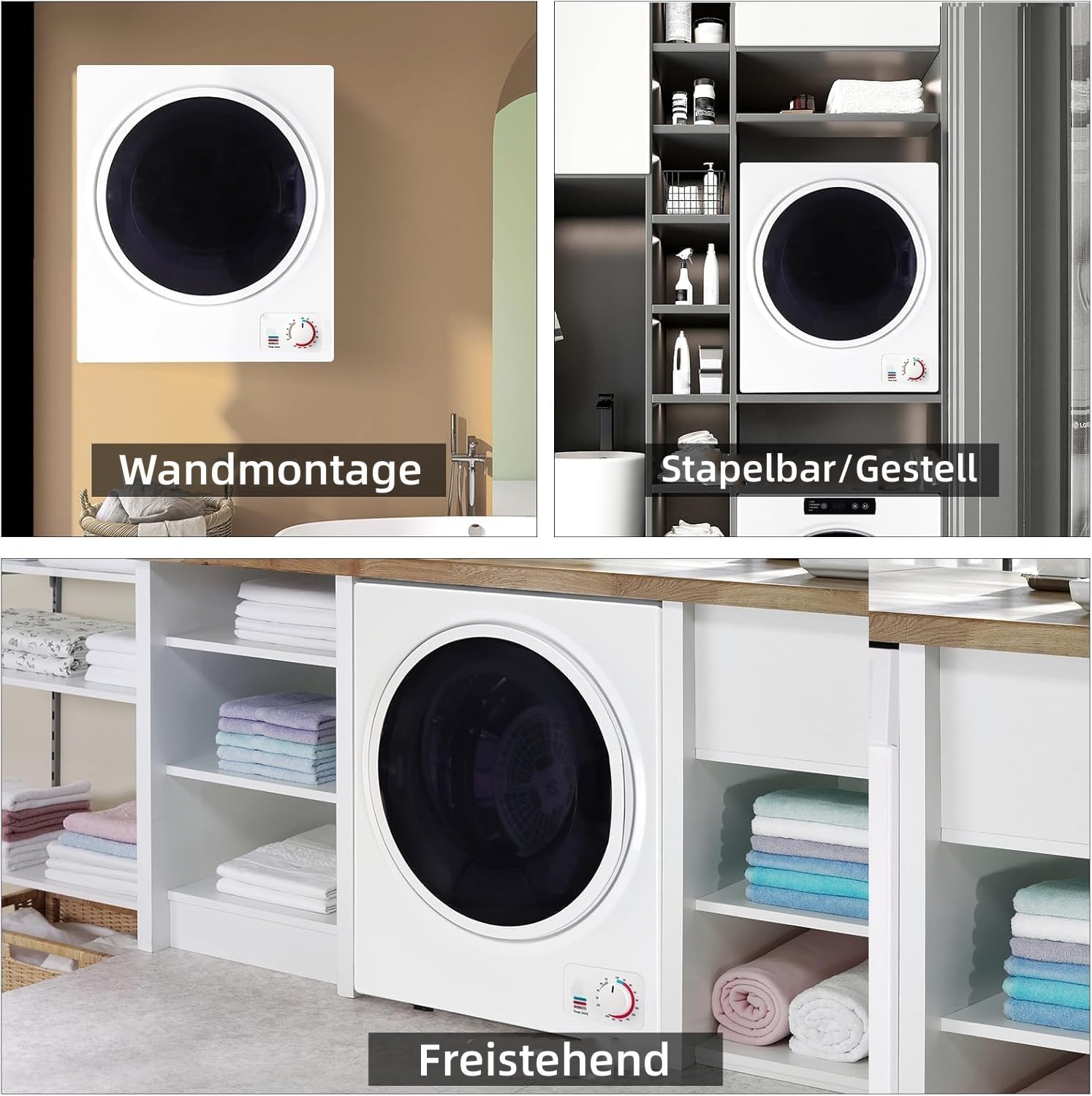 LEADZM Mini Wäschetrockner Elektrischer Trockner Ablufttrockner 2,5KG,33L,850W,3 Trocknungsmodi