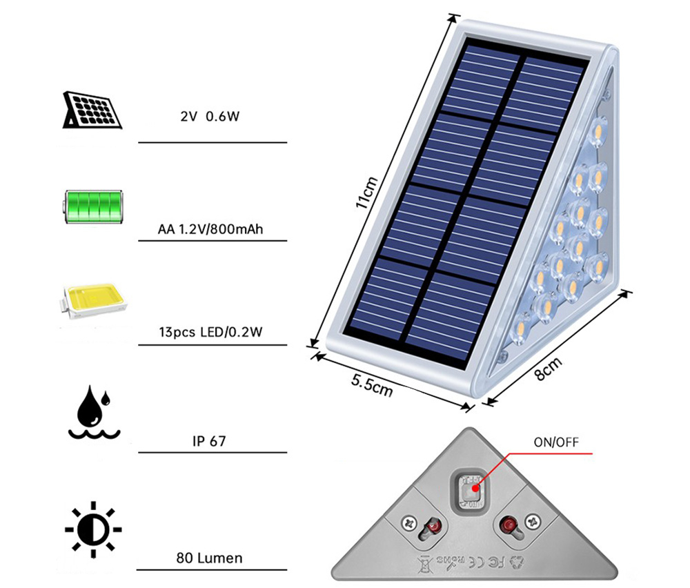 (6er Set) 8x5.5x11cm LED Solar Outdoor Lampe Treppenleuchte mit Dämmerungssensor Wasserfest (IP67) Pyramide - Warmweiss