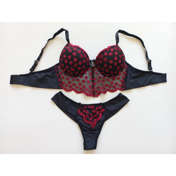 Donna Chic Conjunto Cropped Glamour Coração Preto C/Vermelho L