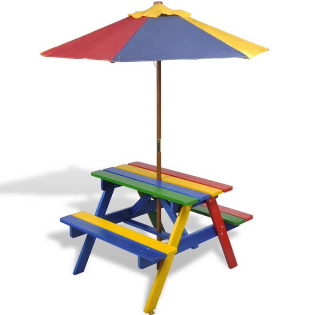 Table et bancs avec parasol pour enfants