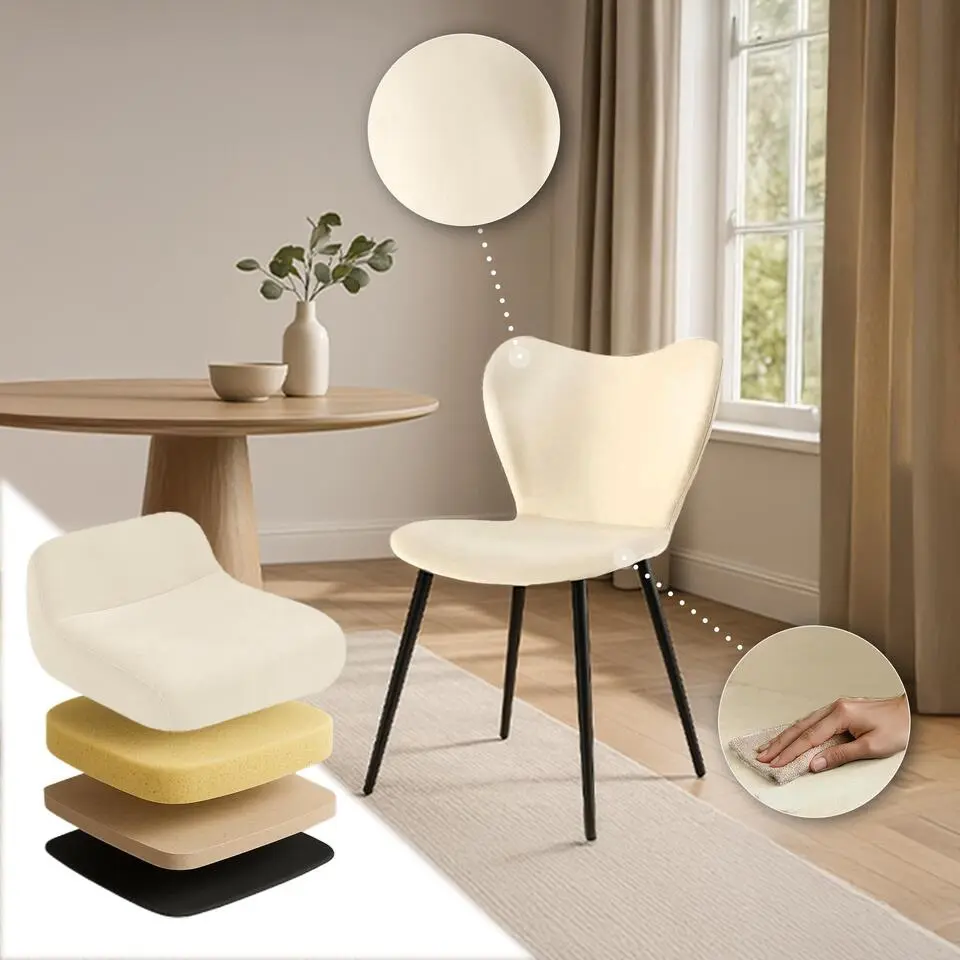 CLP Eetkamerstoel Maika zwart Frame - Fluweel - creme