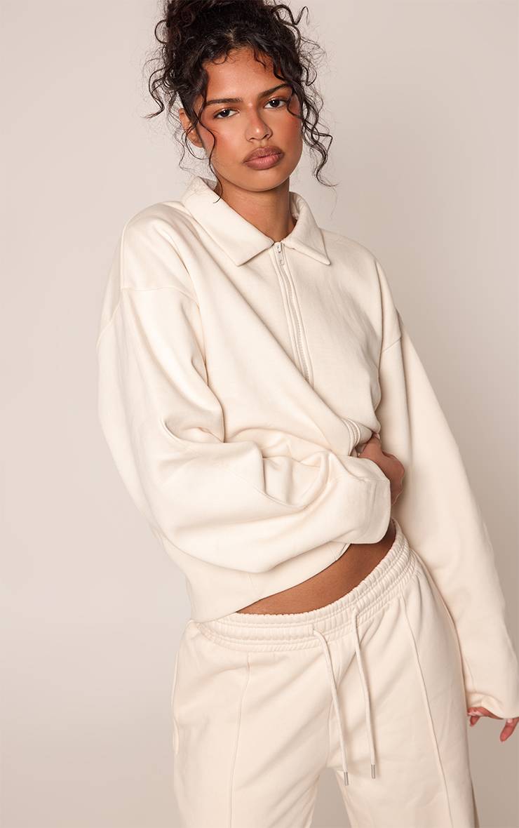 Crème Veste Sweat Zippée À Col