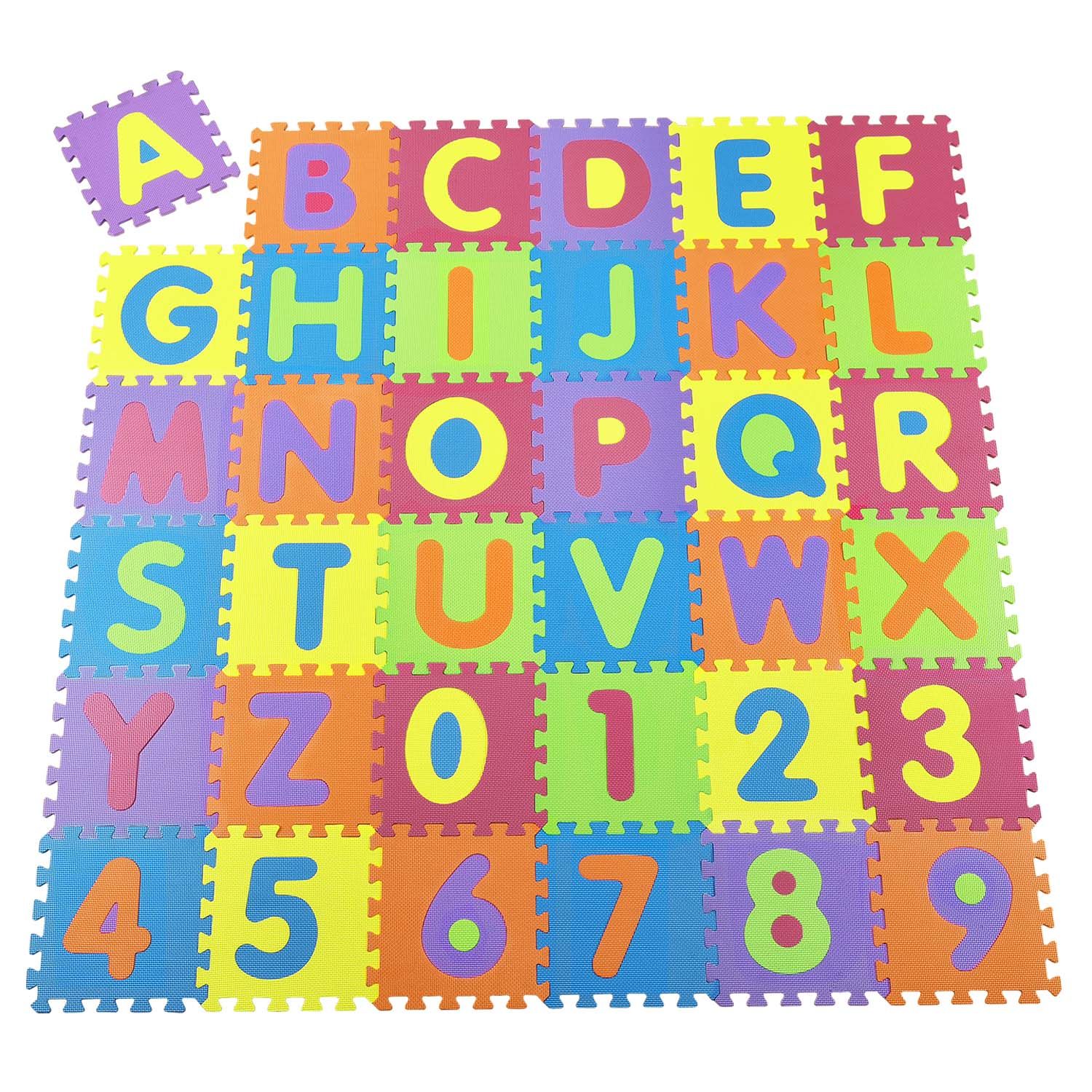 Juskys Kinder Puzzlematte Kim 36 Teile mit Buchstaben & Zahlen - rutschfest – Spielmatte bunt