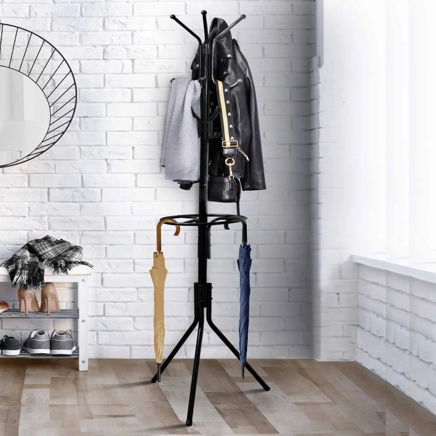 Porte-manteau TYLO noir avec porte parapluie