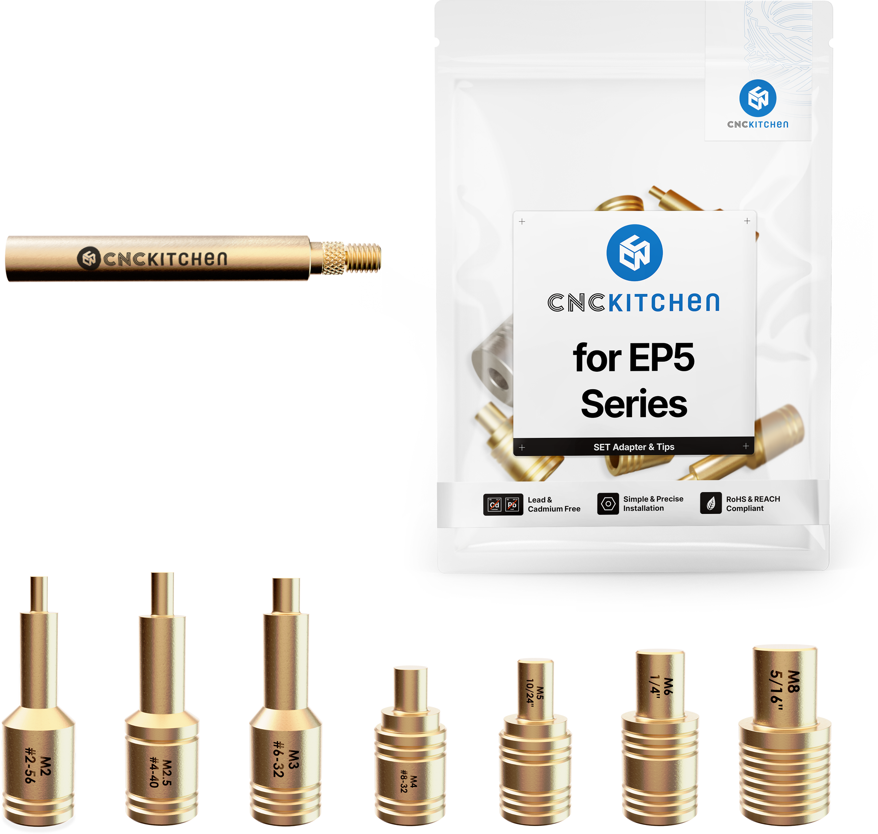 CNC Kitchen  Einschmelzhilfen + EP5 Adapter    Hochwertige Lötspitzen aus Messinglegierung inkl. Adapter