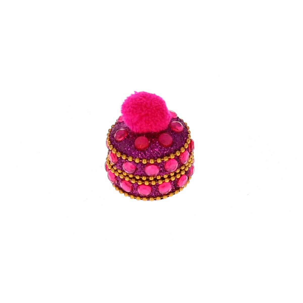 Petite boîte ronde indienne pompon fuschia Pondie Chérie