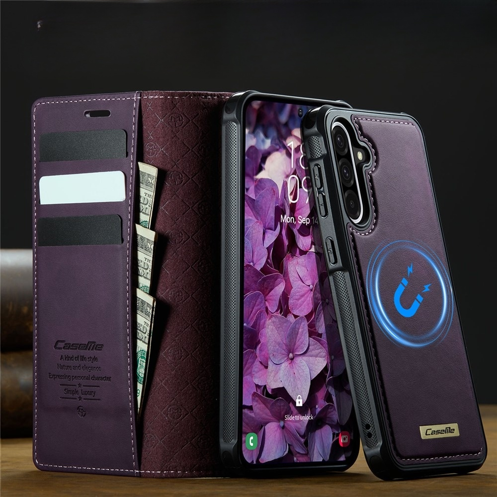 Samsung Galaxy A56 2in1 Leder Tasche   Magnet Hardcase Karten Etui MagSafe-Modul (RFID Schutz) - Lila