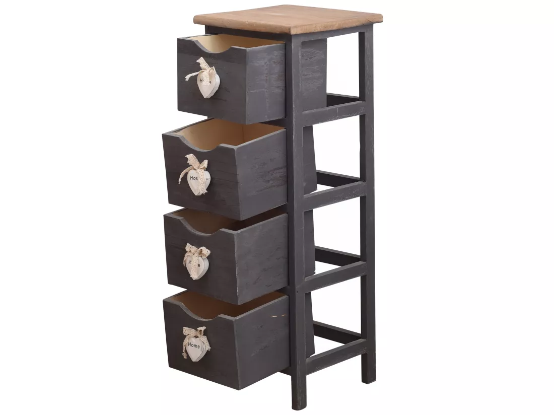 Chiffonnier Chevet 4 Tiroirs Bois Gris Contemporain 71x25x25
