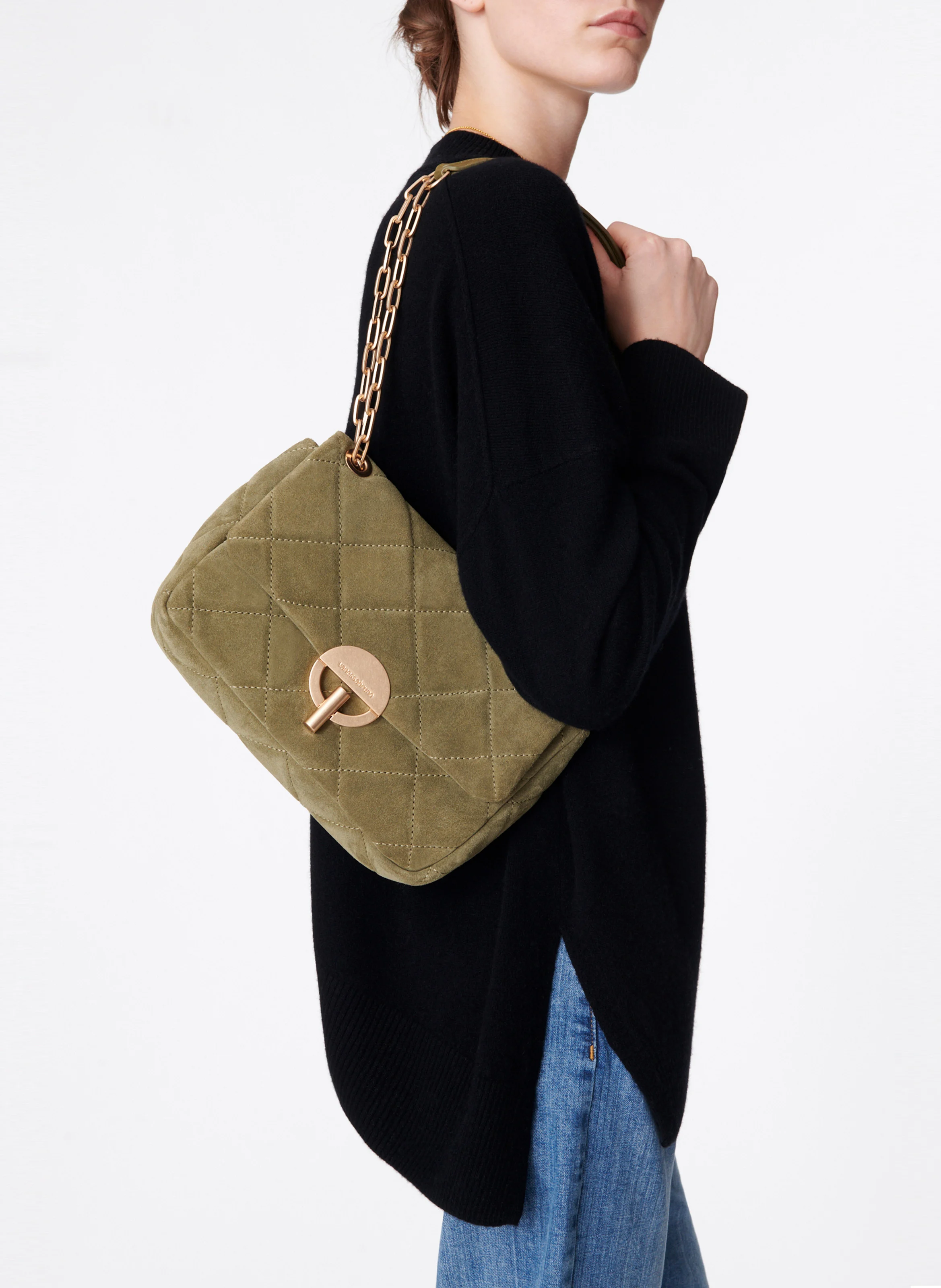 MOON MM - Sac bandoulière matelassé en cuir | Vert