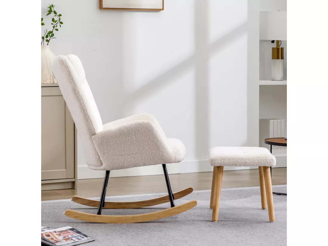Chaise à bascule confortable en peluche teddy blanche