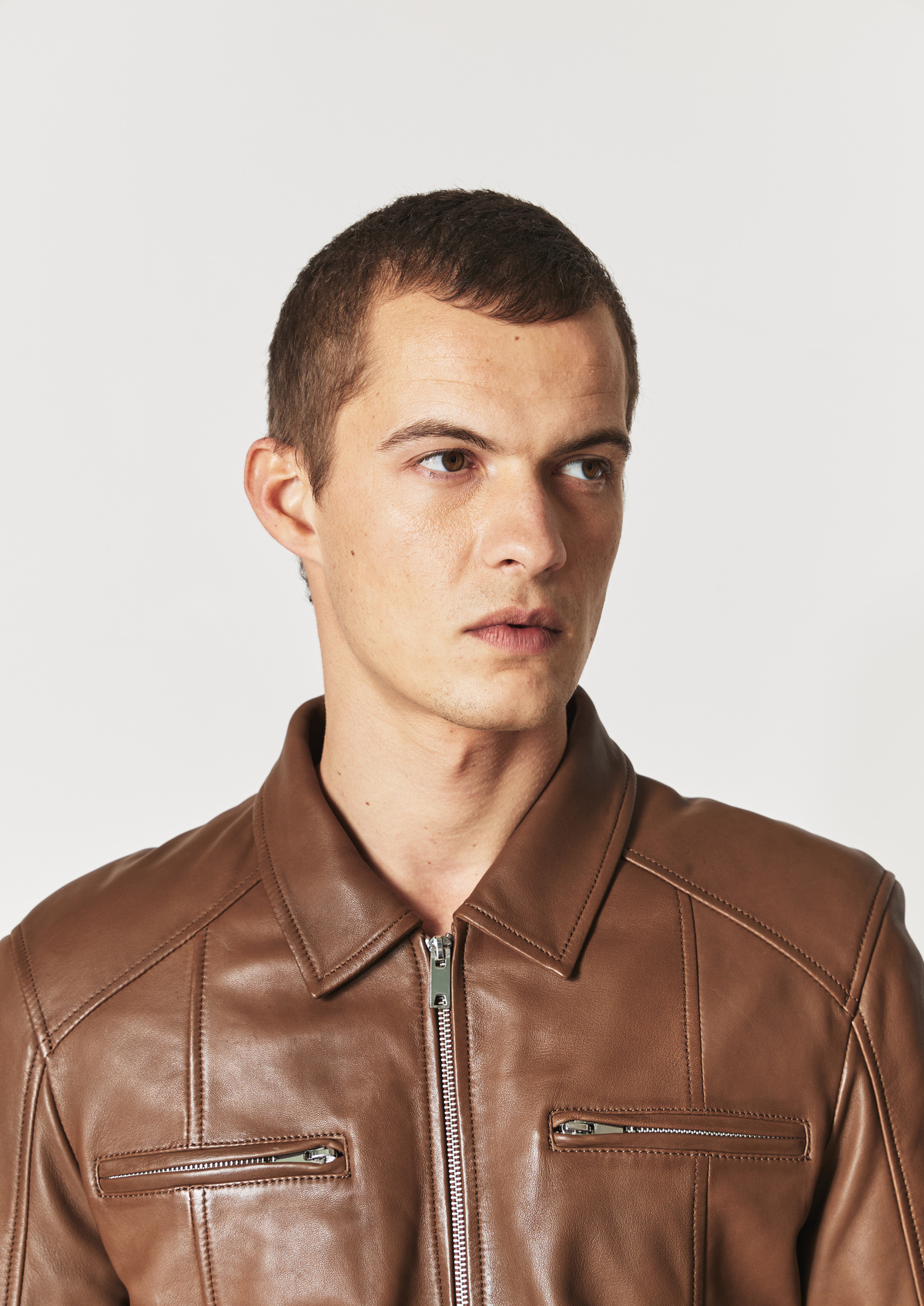 Blouson en cuir uni tabac