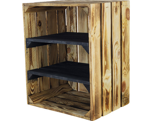 Plankenkast met 2 planken, gevlamd/zwart, 50x40x30 cm