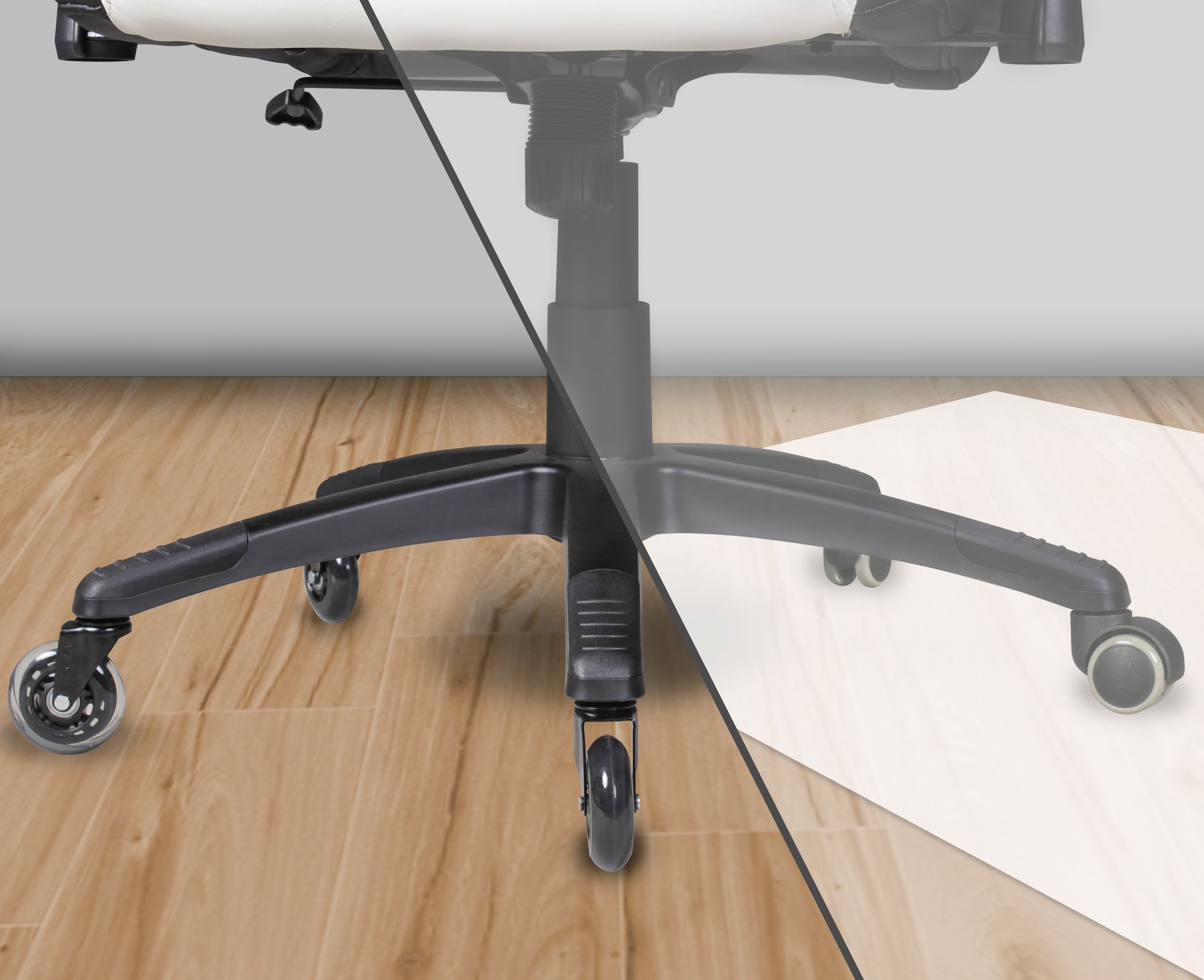 KADIMA DESIGN Gummierte Bürostuhlrollen für Teppich und Hartboden: 5er Set, 75 mm Durchmesser, geräuschlos, langlebig.