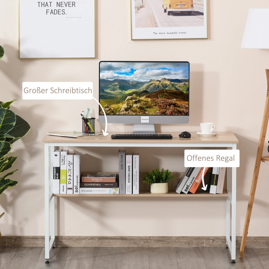 HOMCOM Schreibtisch mit großer Arbeitsfläche natur