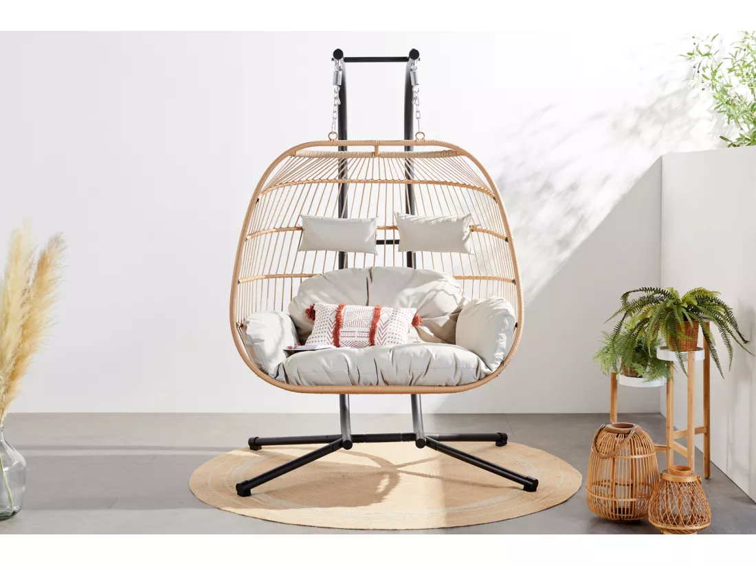 Fauteuil suspendu 2 places effet rotin FARO