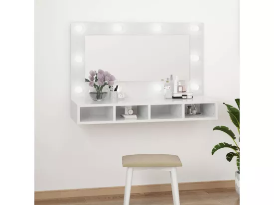 Armoire à miroir avec LED Blanc brillant 90x31,5x62 cm