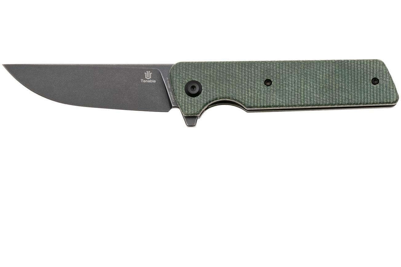 Tenable Knives Anomaly T2038A2 Blackwashed NItro-V, Green Micarta, zakmes, Pinkerton Knives design