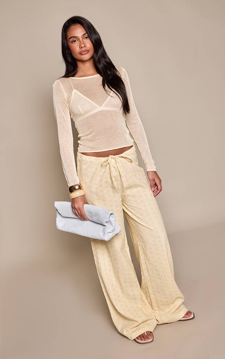 Citron Pantalon Large Taille Basse Avec Cordon De Serrage En Broderie Anglaise