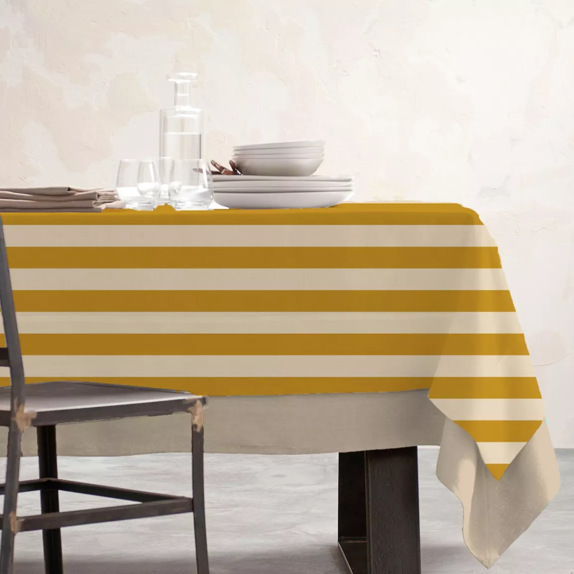Nappe rectangulaire coton enduit (150 x 250 cm) Clementine Jaune moutarde