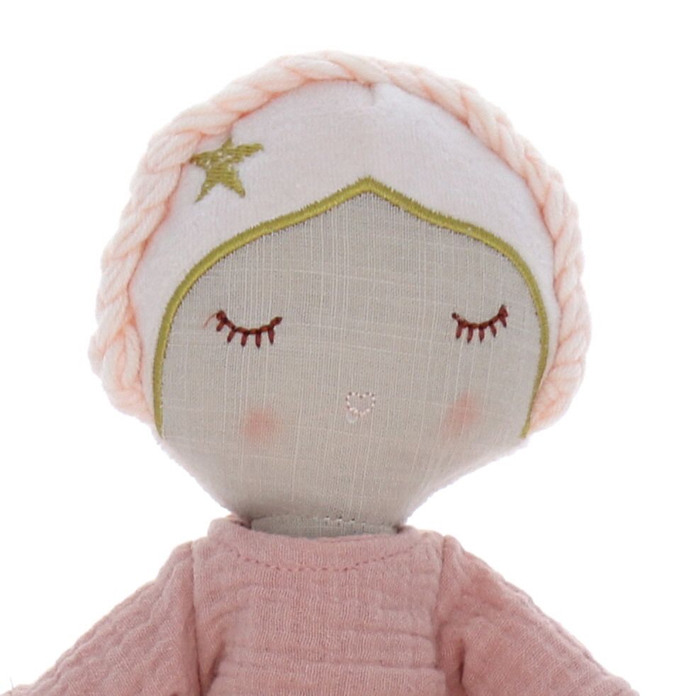 Poupée en tissu gaze de coton Lisette rose pâle Frisette