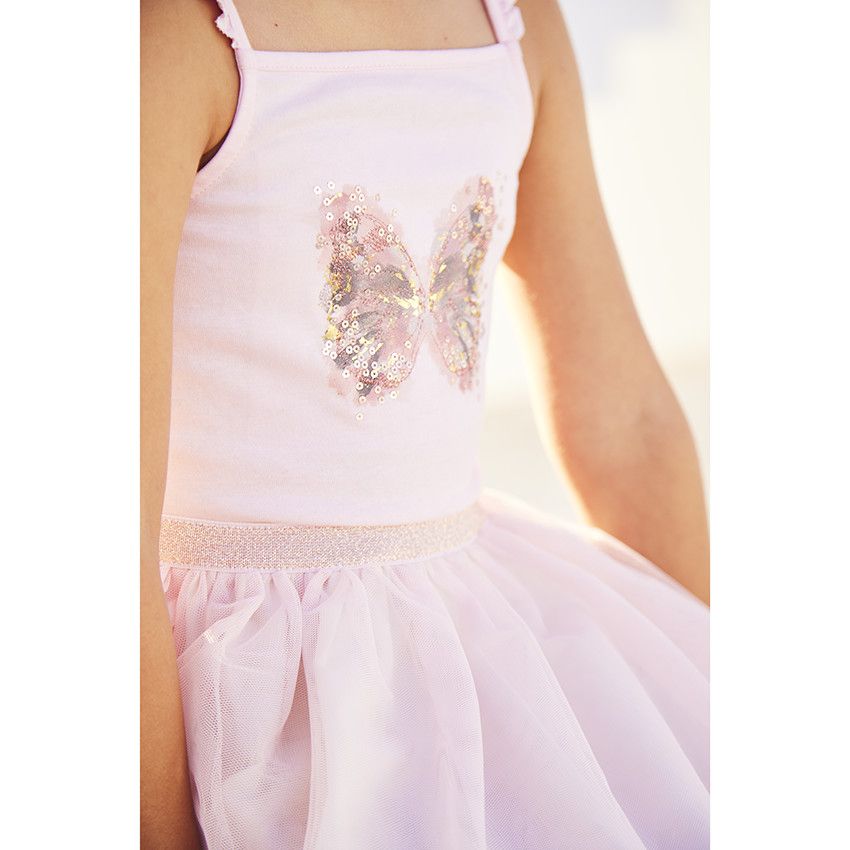 Robe de cérémonie effet 2 en 1 print papillon en sequins pour fille - Rose