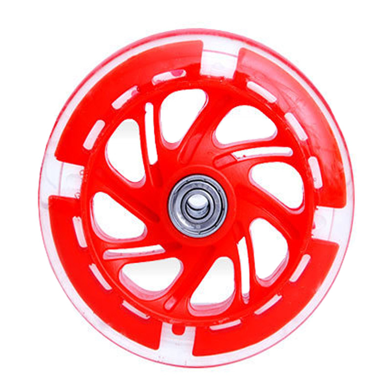 (2er Set) Ø12cm LED Scooter Räder Leuchtende Kickroller Ersatz Reifen Tretroller Kugellager Rollen - Rot