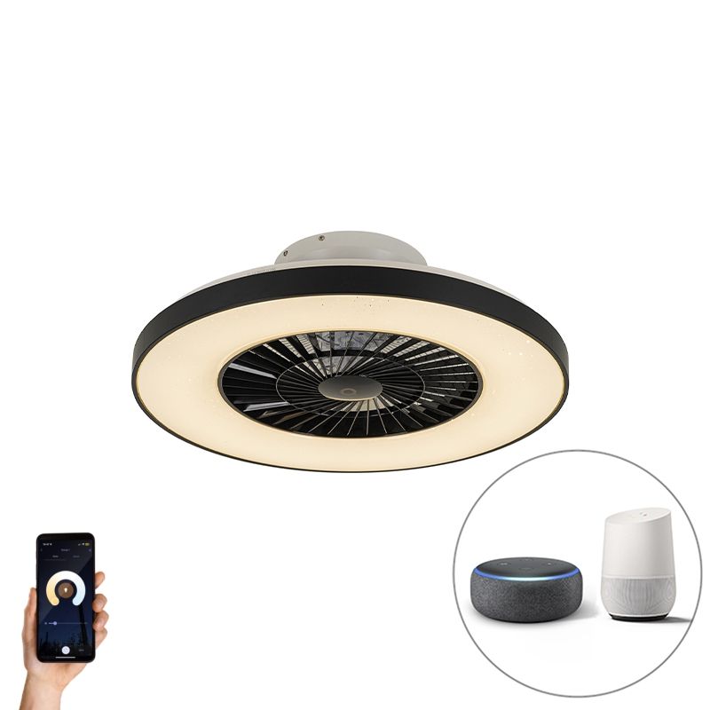 Smart plafondventilator zwart met ster effect 60cm incl. LED dimbaar met afstandsbediening - Climo