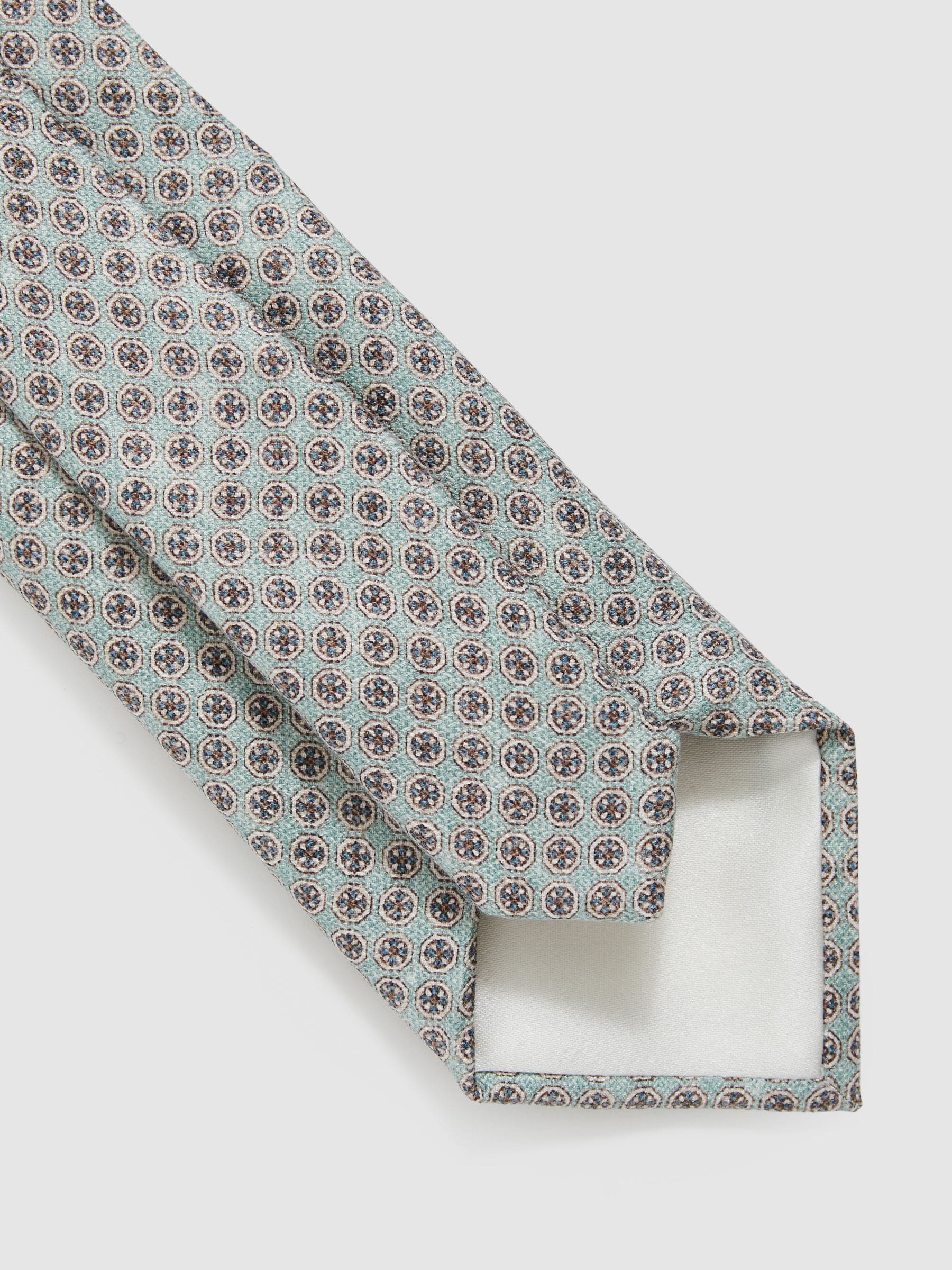 Zacht grijs-groen - Reiss Santo Silk Medallion-Print Tie