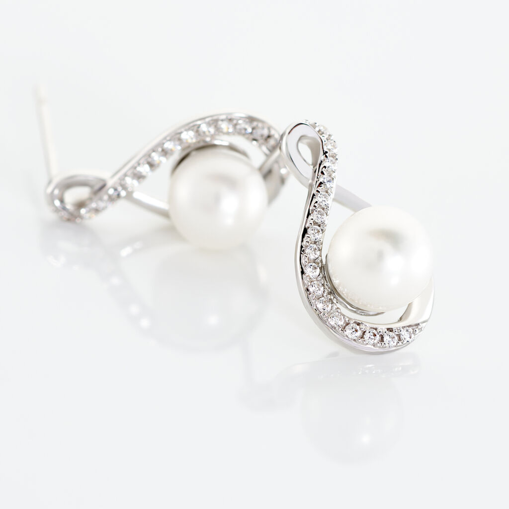 Boucles D'oreilles Davy Or Blanc Perle De Culture Oxyde