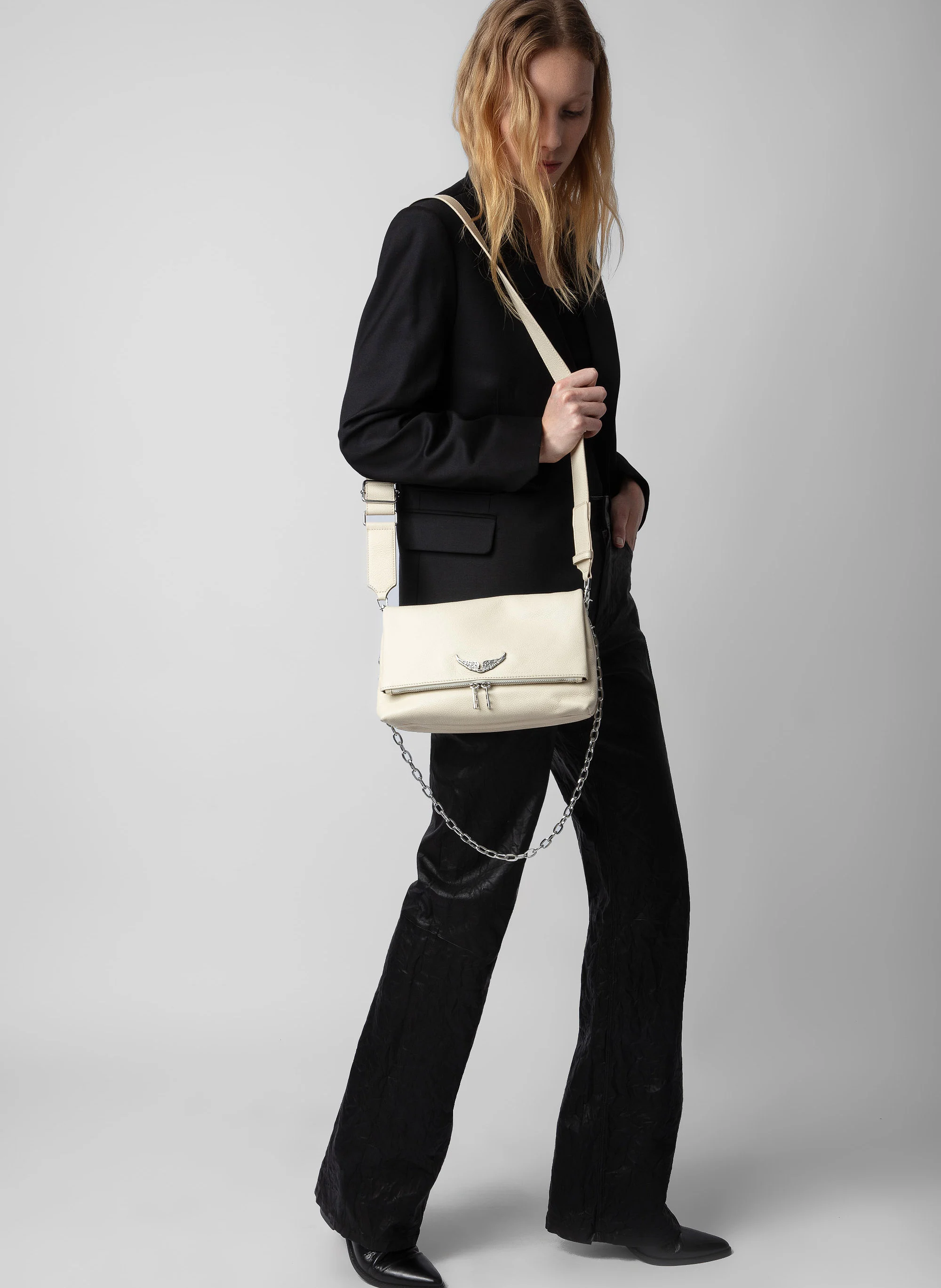 ROCKY SWING YOUR WINGS - Sac pochette en cuir zippé | Blanc