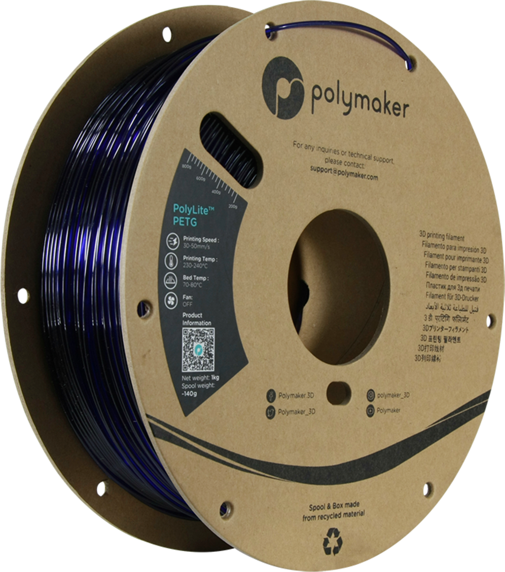 Polymaker  PolyLite PETG Translucent Blue, 1,75 mm / 1000 g    Großartiges Allround-Filament für den täglichen Druck