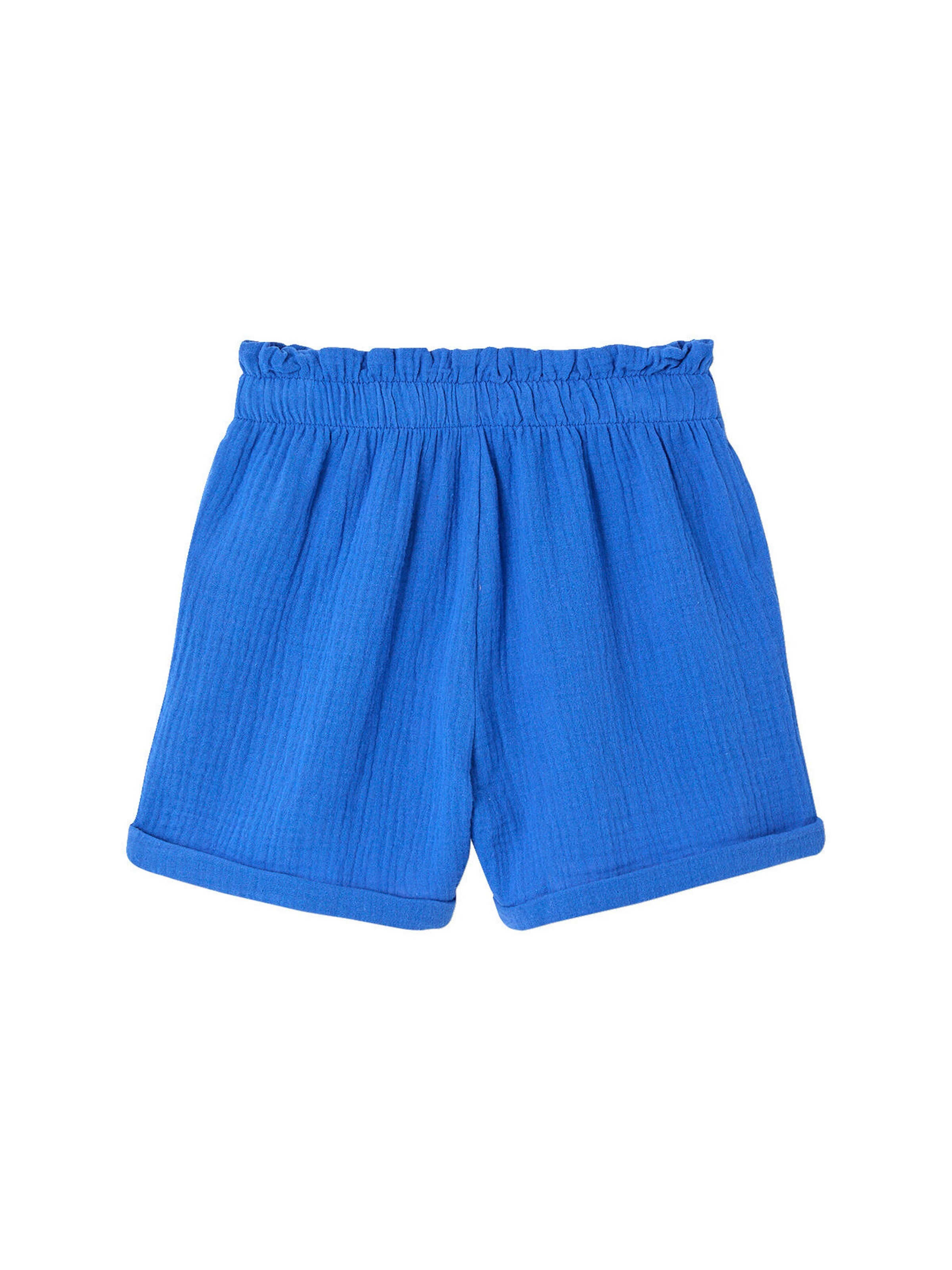 Vertbaudet Mädchen Paperbag-Shorts, Musselin, Bundweite verstellbar elektrisch blau