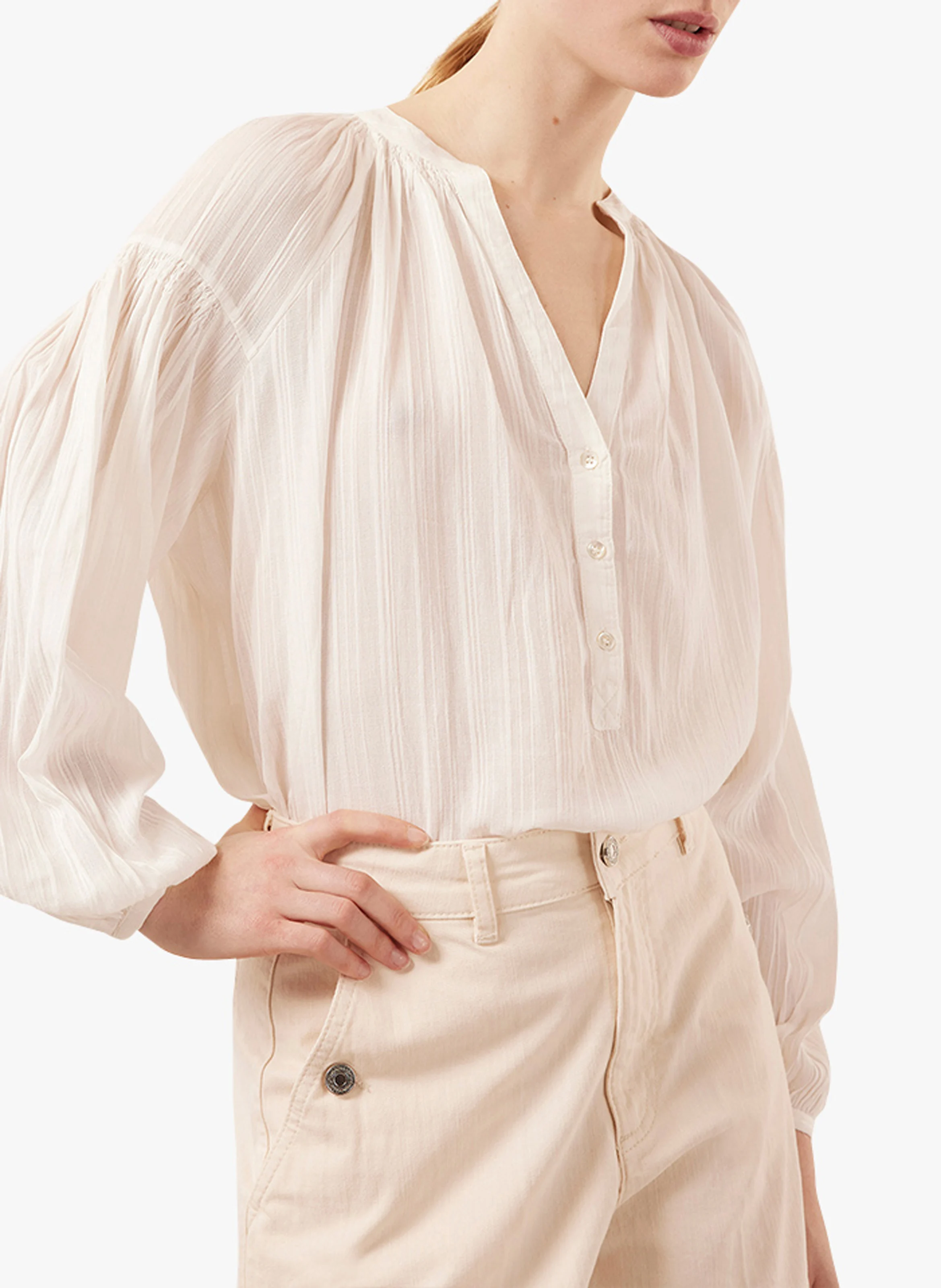 NIPOA - Top col tunisien en voile de coton | Blanc