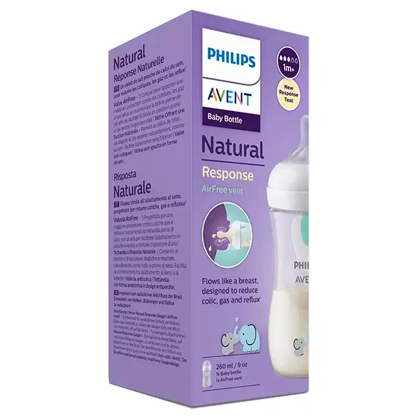 Mamadeira Avent Natural Response 3.0 AC, estampa de elefante, 260ml