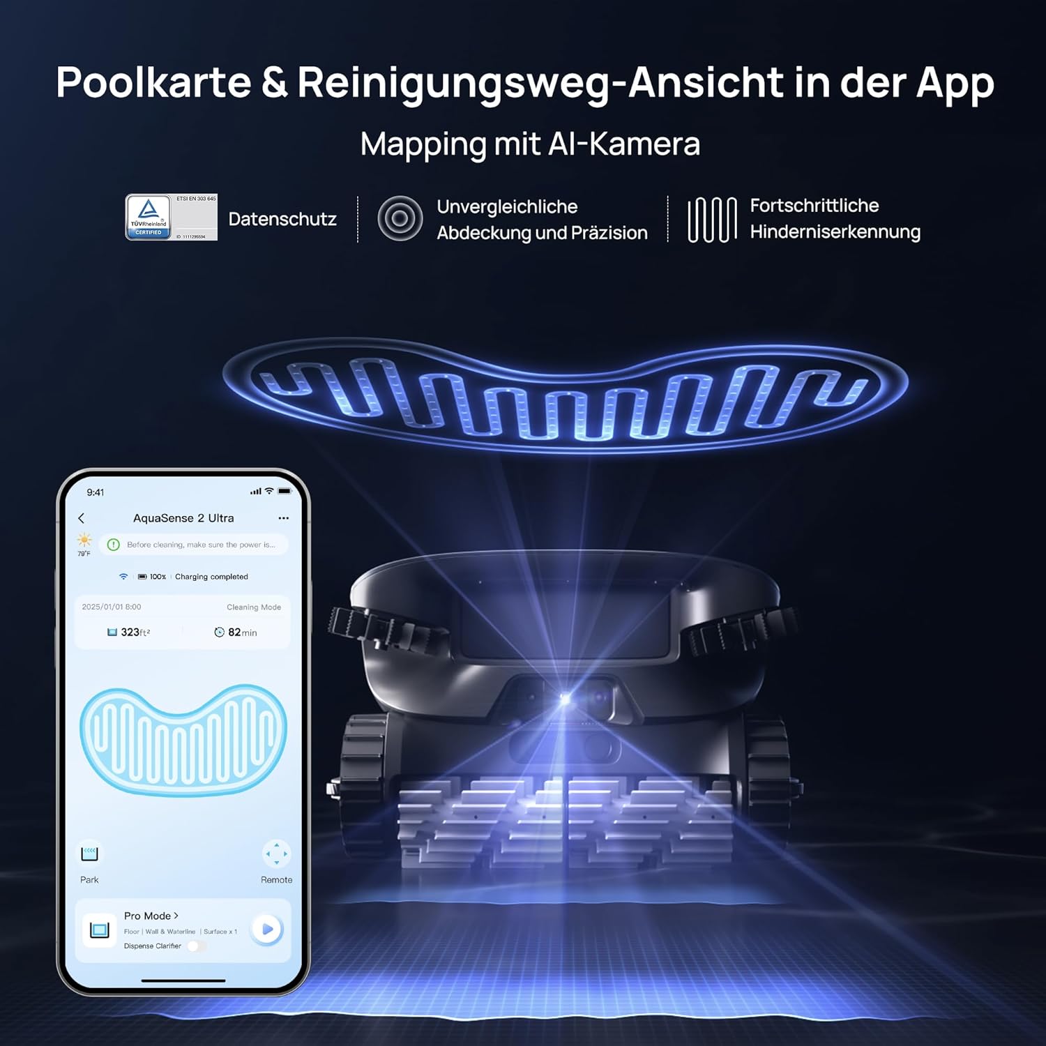 Beatbot AquaSense 2 Ultra Poolroboter, KI Mapping, 5in1 Komplettreinigung, KI-Schmutzerkennung, Mehrstufen-Plattformreinigung, Kabelloser Poolsauger Für Pools bis zu 300m²–Mitternachtblau