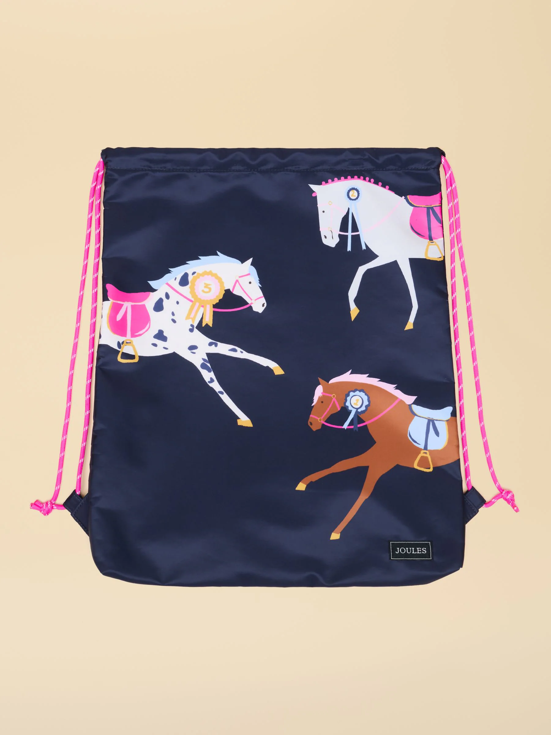 Navy & Roze Paard - Joules Kids' Adventurer tas met trekkoord
