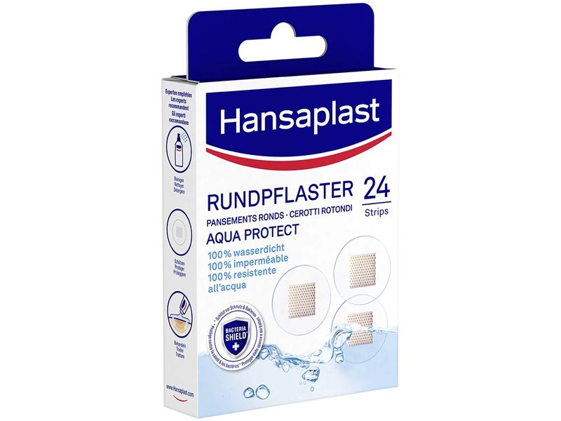 Hansaplast Aqua Protect Rundpflaster 24 Stück Wasserdichte und atmungsaktive Wundpflaster mit Bakterienschutz für optimalen Schutz
