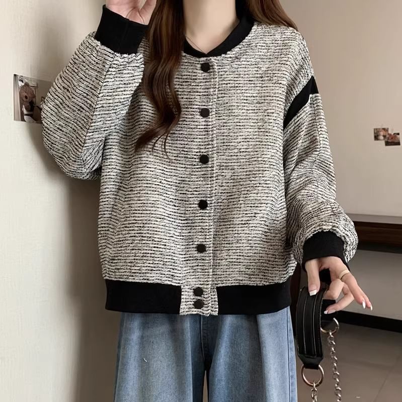 Peach+velvet - Oversized Tweed Baseballjack