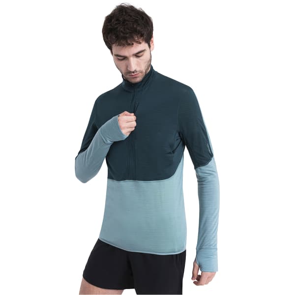 T-shirt thermique ICEBREAKER M MERINO 200 REALFLEECE DESCENDER LS HALF ZIP FATHOM GRN/CLOUD RAY/CB