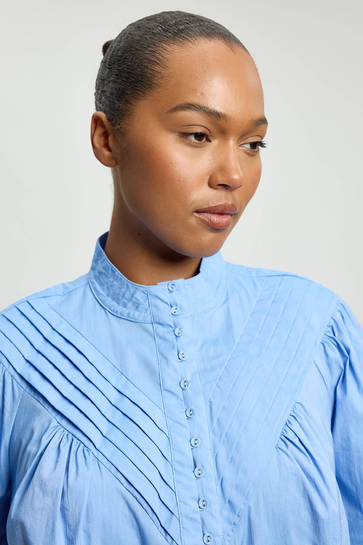 KarenMillen Chemisier Grande Taille En Coton Tissé À Col Montant Et Manches Ballon Plissées