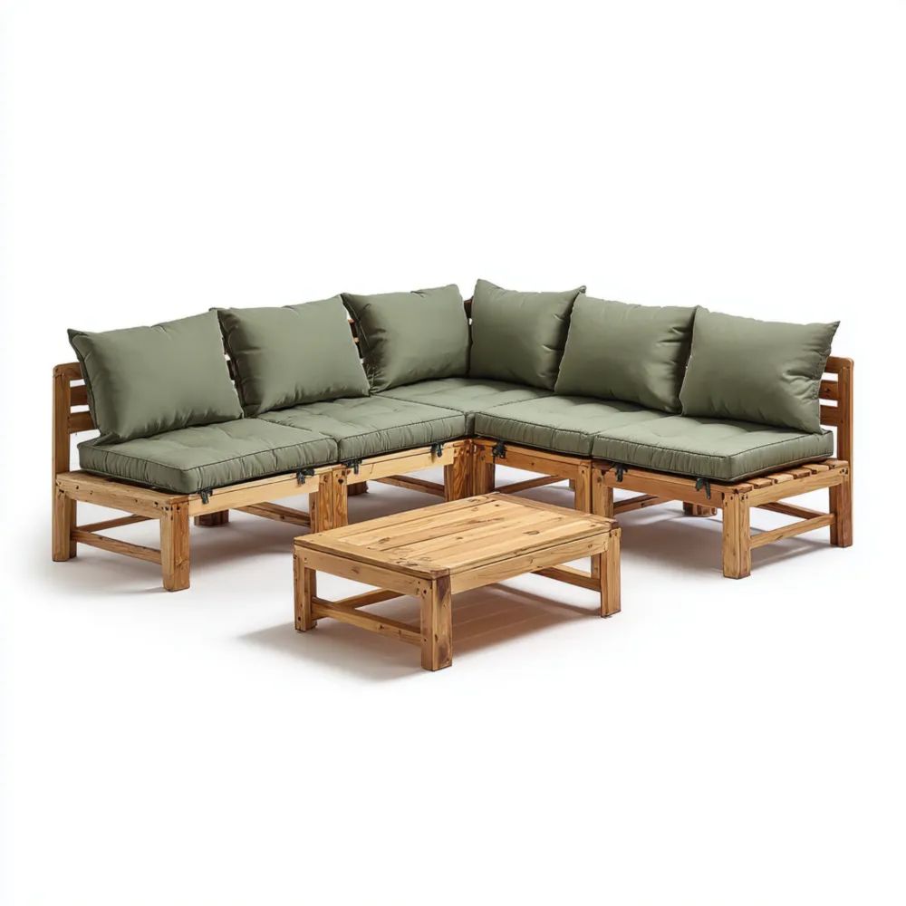 Gartensofa-Set Holzrahmen 250x75x65 cm – Olivgrün – Moderner Stil